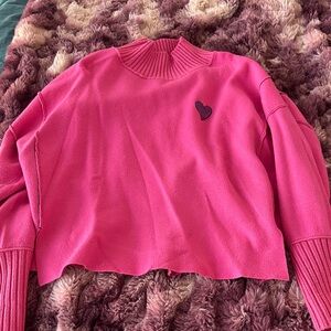 Maeve Pink Cowl Neck Sweater with Heart Detail